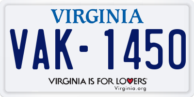 VA license plate VAK1450