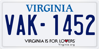 VA license plate VAK1452