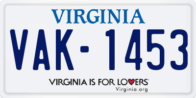 VA license plate VAK1453