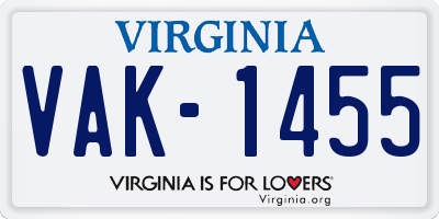 VA license plate VAK1455