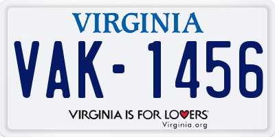 VA license plate VAK1456