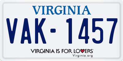 VA license plate VAK1457
