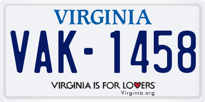 VA license plate VAK1458