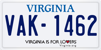 VA license plate VAK1462