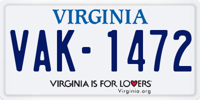 VA license plate VAK1472