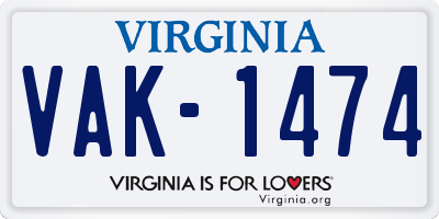 VA license plate VAK1474