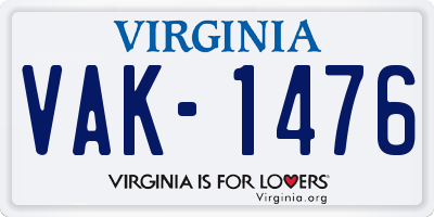 VA license plate VAK1476