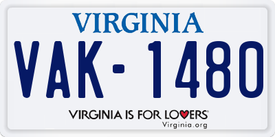 VA license plate VAK1480