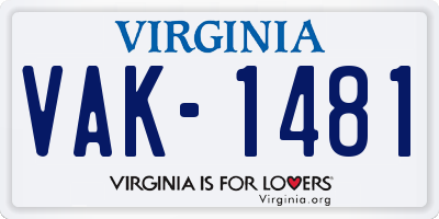 VA license plate VAK1481