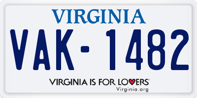 VA license plate VAK1482