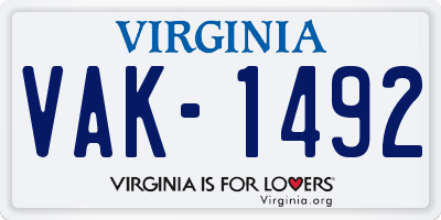 VA license plate VAK1492