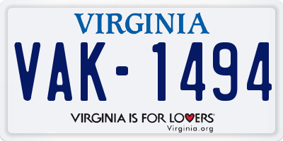 VA license plate VAK1494