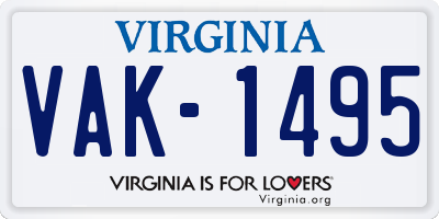 VA license plate VAK1495