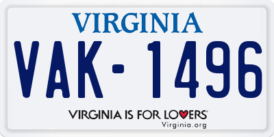 VA license plate VAK1496