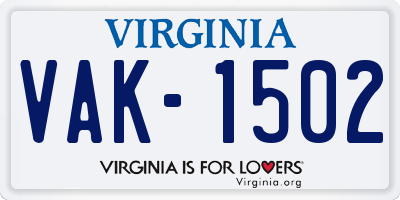 VA license plate VAK1502