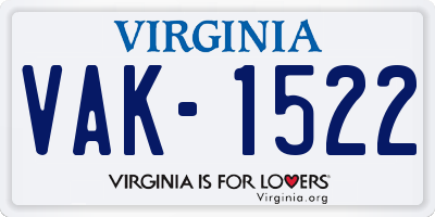 VA license plate VAK1522