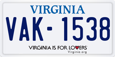 VA license plate VAK1538