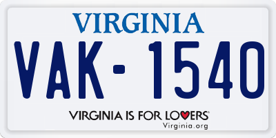 VA license plate VAK1540