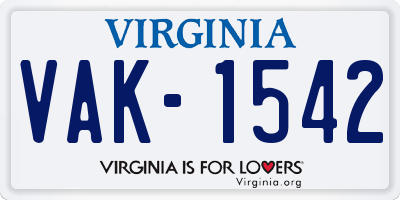 VA license plate VAK1542