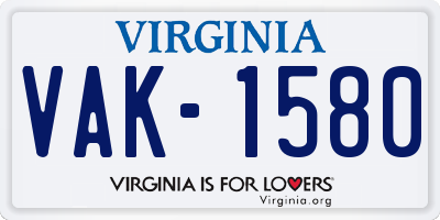 VA license plate VAK1580