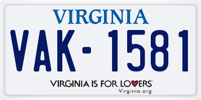 VA license plate VAK1581