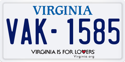 VA license plate VAK1585