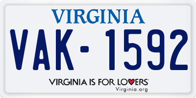 VA license plate VAK1592