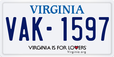 VA license plate VAK1597