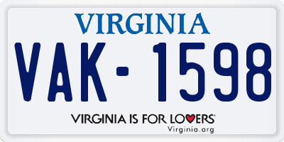 VA license plate VAK1598