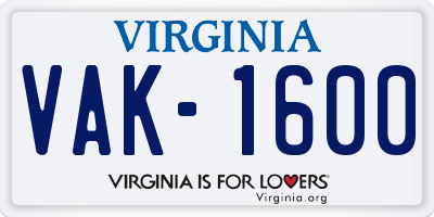 VA license plate VAK1600