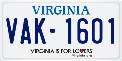 VA license plate VAK1601