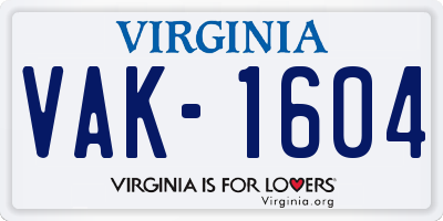 VA license plate VAK1604