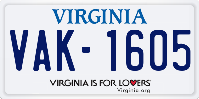 VA license plate VAK1605