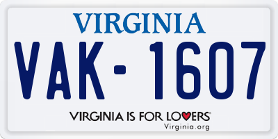 VA license plate VAK1607