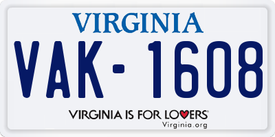 VA license plate VAK1608