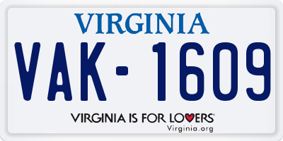 VA license plate VAK1609