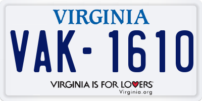 VA license plate VAK1610