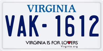 VA license plate VAK1612