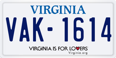 VA license plate VAK1614