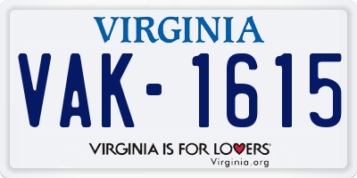 VA license plate VAK1615