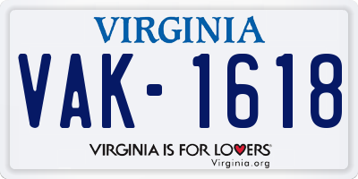 VA license plate VAK1618