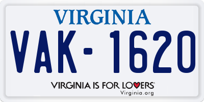 VA license plate VAK1620