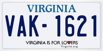 VA license plate VAK1621