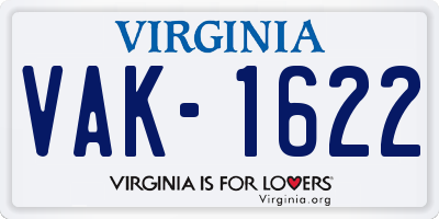 VA license plate VAK1622