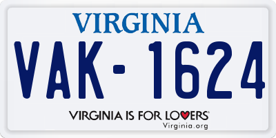 VA license plate VAK1624