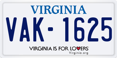 VA license plate VAK1625