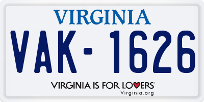 VA license plate VAK1626