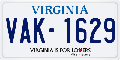 VA license plate VAK1629