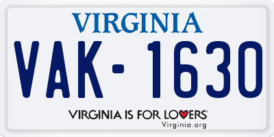 VA license plate VAK1630