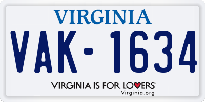 VA license plate VAK1634